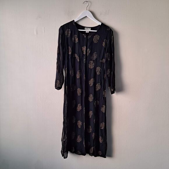 Paradise East Rayon Black & Gold Indian Print Transparent Cape Jacket - Size S - Picture 4 of 13